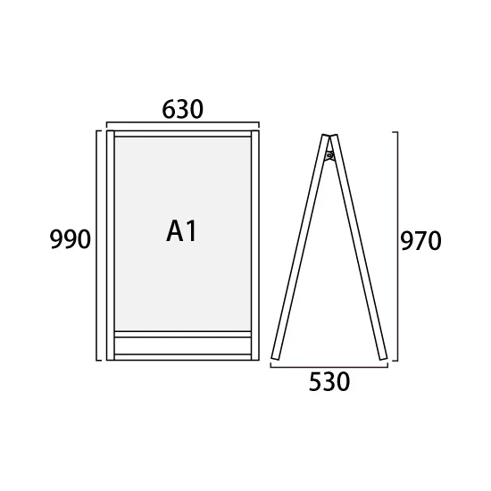 フラットオープンスタンド看板 A1（ロウ） ブラック 両面 (BFOSK-A1LR)