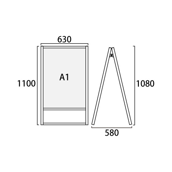 フラットオープンスタンド看板 A1 ブラック 両面 (BFOSK-A1R)
