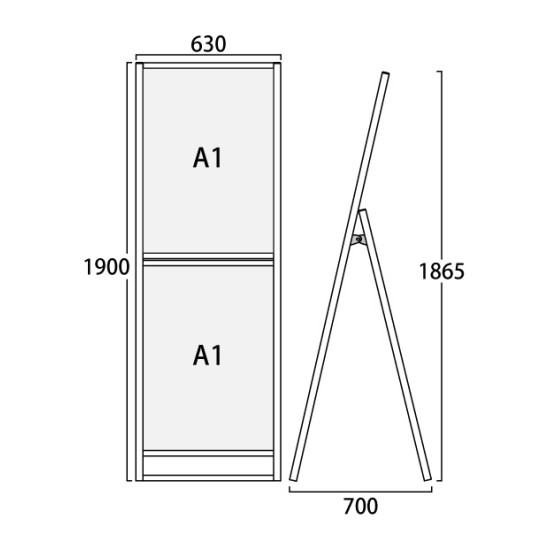 フラットオープンスタンド看板コンビ A1・A1 ブラック (BFOSKC-A1A1K)