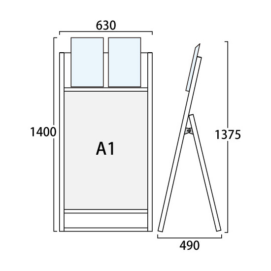 カタログケース付 フラットオープンスタンド看板 A1 ブラック 片面 (BFOSKK-A1K-G)