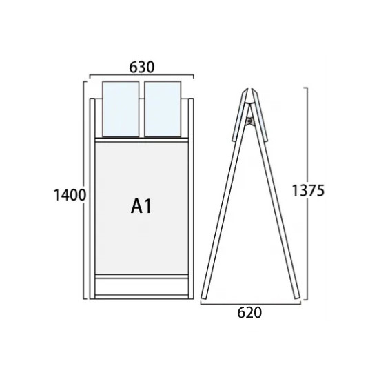 カタログケース付 フラットオープンスタンド看板 A1 ブラック 両面 (BFOSKK-A1R-G)