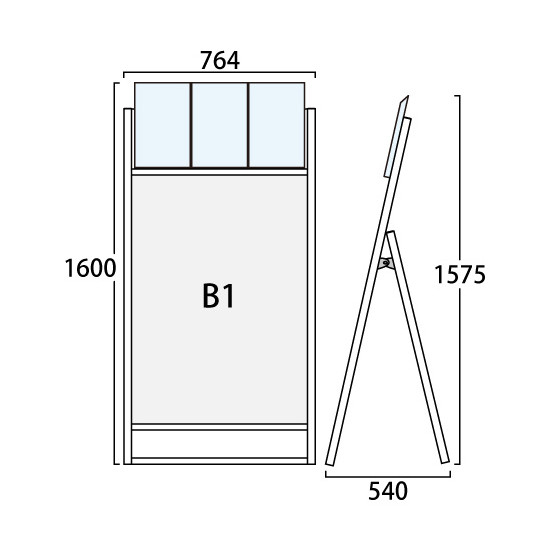 カタログケース付 フラットオープンスタンド看板 B1 シルバー 片面 (FOSKK-B1K-G)