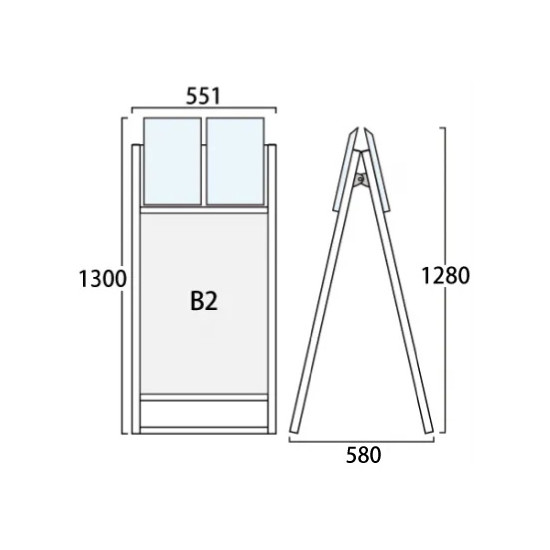 カタログケース付 フラットオープンスタンド看板 B2 シルバー 両面 (FOSKK-B2R-G)