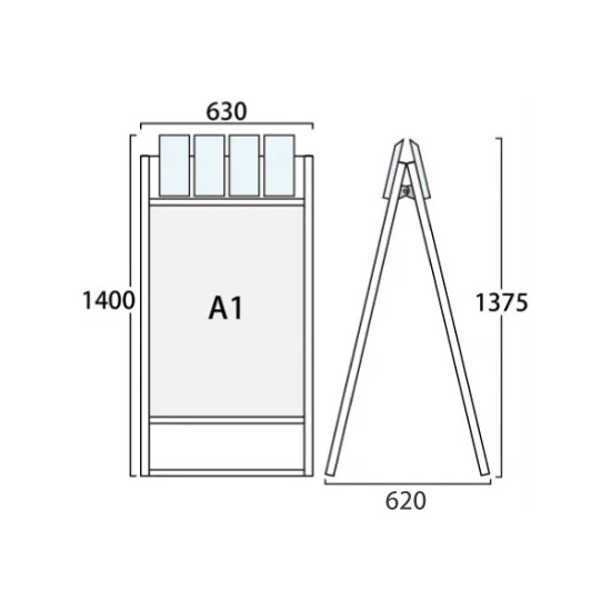 パンフレットケース付 フラットオープンスタンド看板 A1 シルバー 両面 (FOSKP-A1R-G)