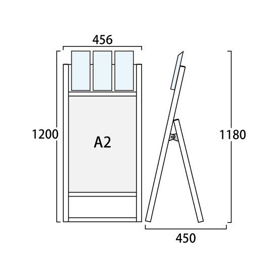 パンフレットケース付 フラットオープンスタンド看板 A2 ブラック 片面 (BFOSKP-A2K-G)
