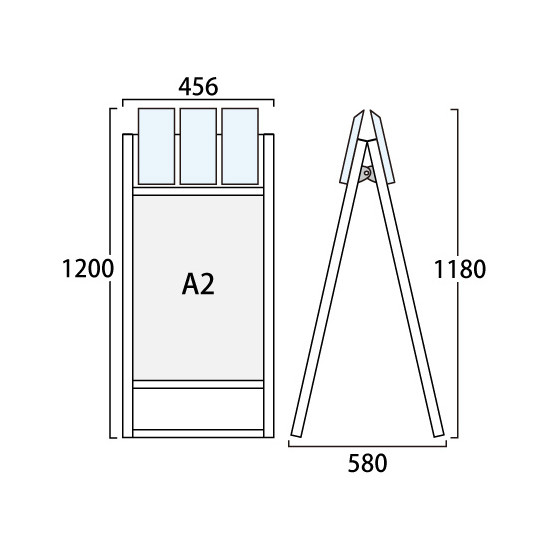 パンフレットケース付 フラットオープンスタンド看板 A2 シルバー 両面 (FOSKP-A2R-G)