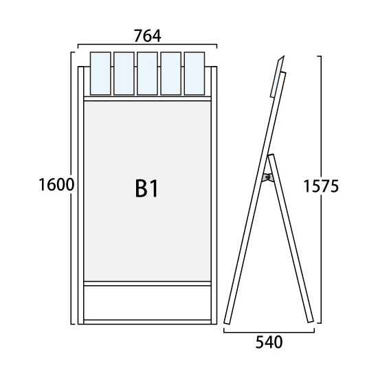 パンフレットケース付 フラットオープンスタンド看板 B1 シルバー 片面 (FOSKP-B1K-G)
