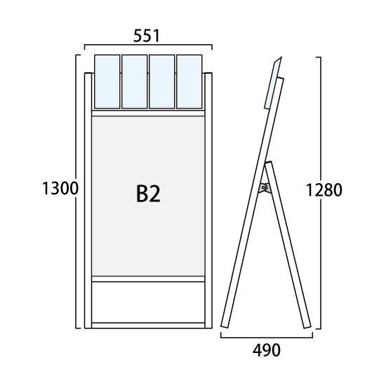 パンフレットケース付 フラットオープンスタンド看板 B2 シルバー 片面 (FOSKP-B2K-G)