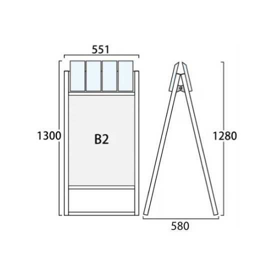 パンフレットケース付 フラットオープンスタンド看板 B2 シルバー 両面 (FOSKP-B2R-G)