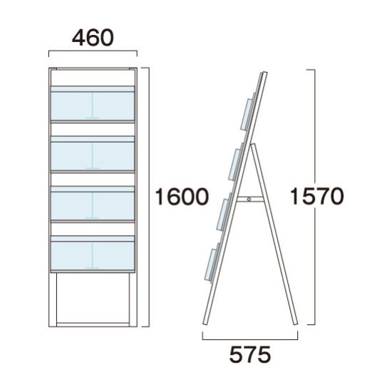 ブラックカタログスタンド看板 450幅4段片面 (BKSK-450X4K)