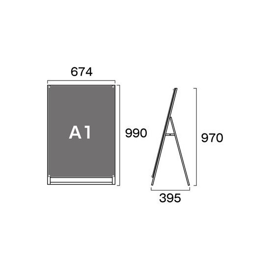 PSSK ポスター用スタンド看板 A1(ロータイプ) ブラック/シルバー 片面 (PSSK-A1LKB)