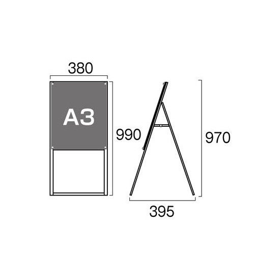 PSSK ポスター用スタンド看板 A3(ハイタイプ) ブラック/シルバー 片面 (PSSK-A3THKB)