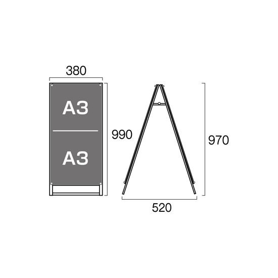 PSSK ポスター用スタンド看板 A1ハーフ ホワイト/シルバー 両面 (PSSK-A3TTRW)