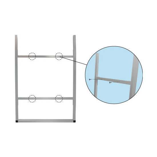 ■壁掛け設置方法：アクリル板とアルミ複合板を外し、横桟に空いている穴を使用してビスで固定します。
※ビスは付属しておりません