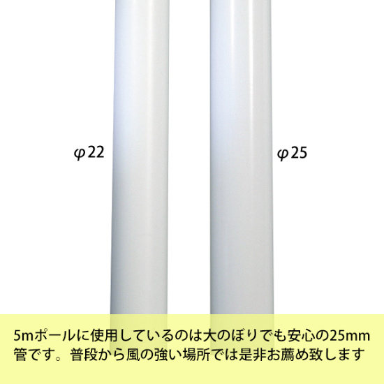 5mポールに使用しているのは大のぼりでも安心の25mm管です。