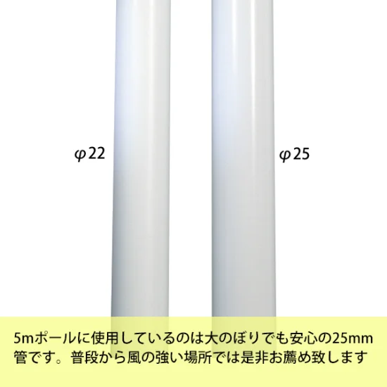 5mポールに使用しているのは大のぼりでも安心の25mm管です。