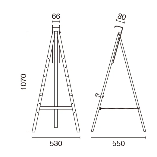 三角イーゼルの寸法図