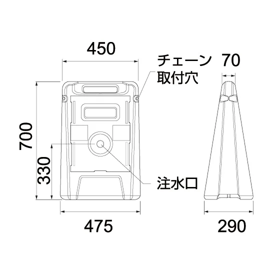 サインボックスの寸法図(単位:mm)