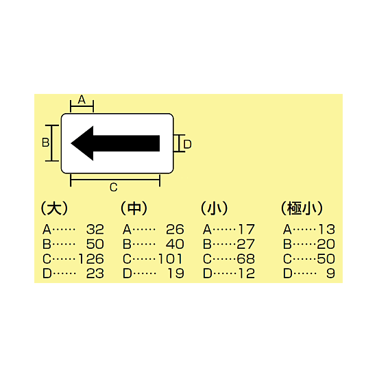 ■寸法図2／JIS配管識別方向ステッカー 角型