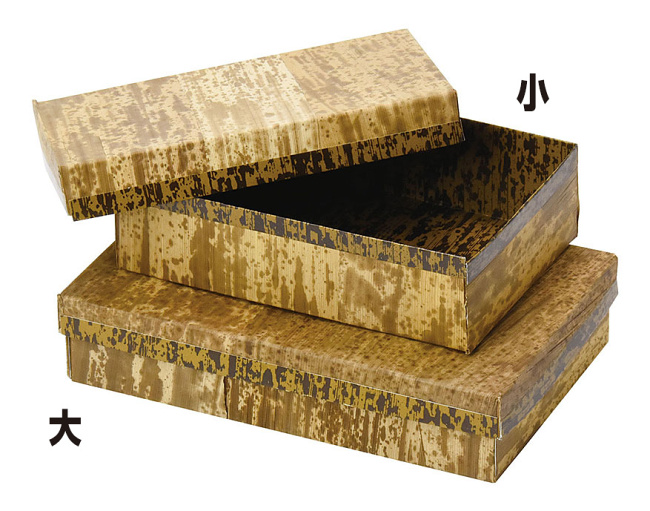 内側はコーティング紙の ハイブリッドタイプ※材質:竹皮+紙（コーティング加工）
※耐水･耐油形状ではありません。
※高温の食材へのご使用はお避けください。