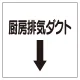 ダクト関係表示板 エコユニボード ↓厨房排気ダクト (425-64) ↓厨房排気ダクト