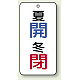 バルブ開閉透明ステッカー 80×40 エコユニボード 夏開(青)・冬閉(赤) (858-08)