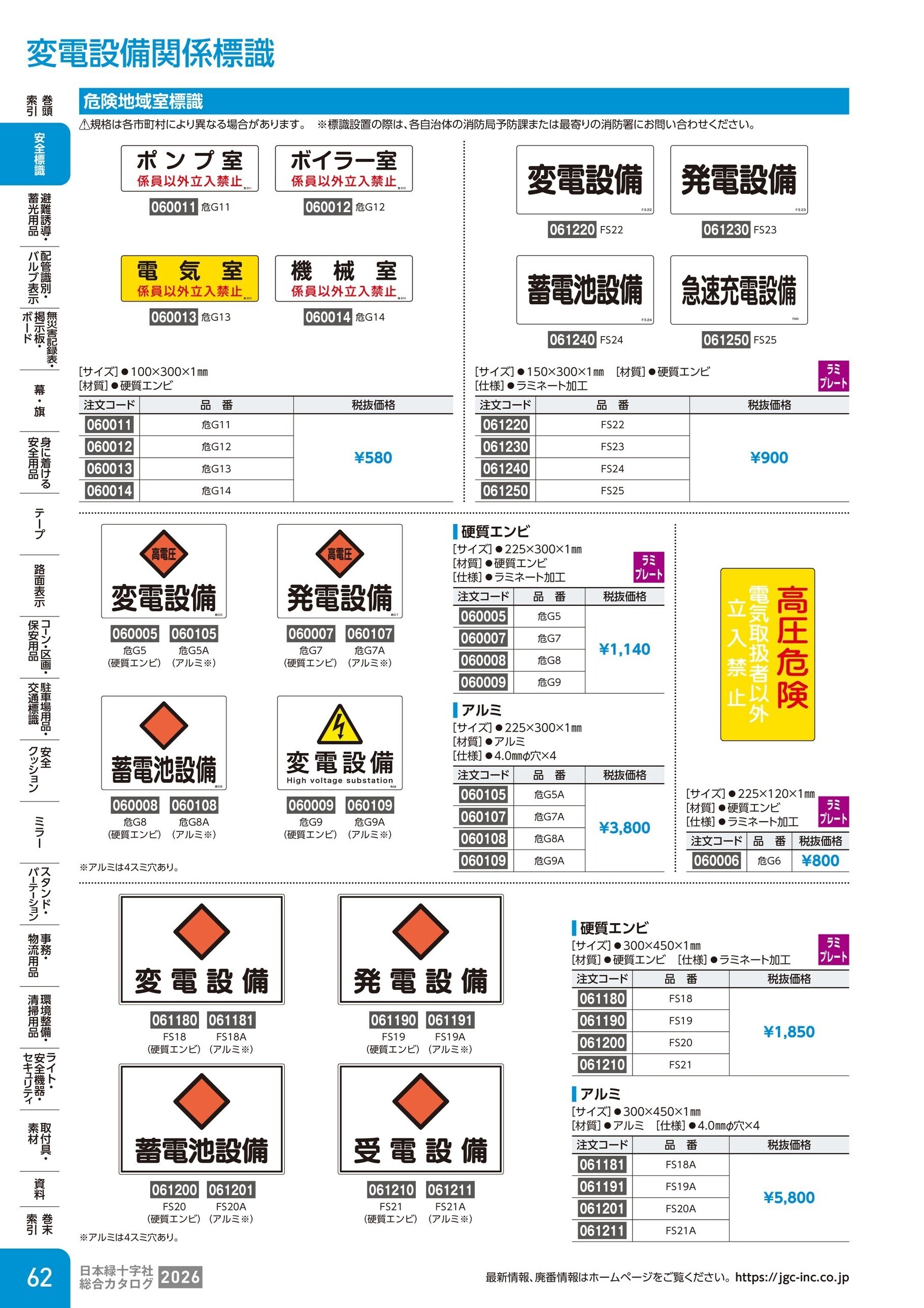 カタログ P.62-安全標識／変電設備関係標識