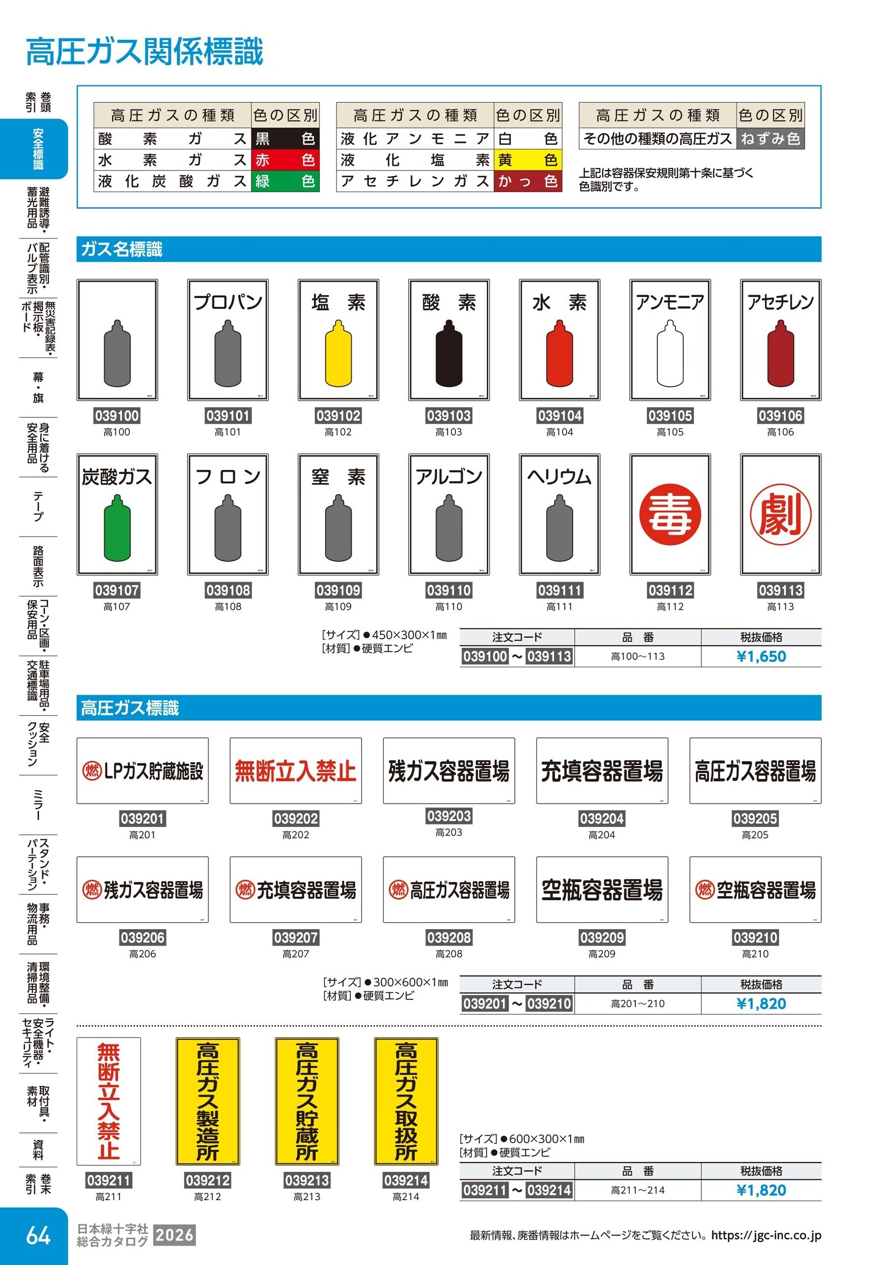 カタログ P.64-安全標識／高圧ガス関係標識