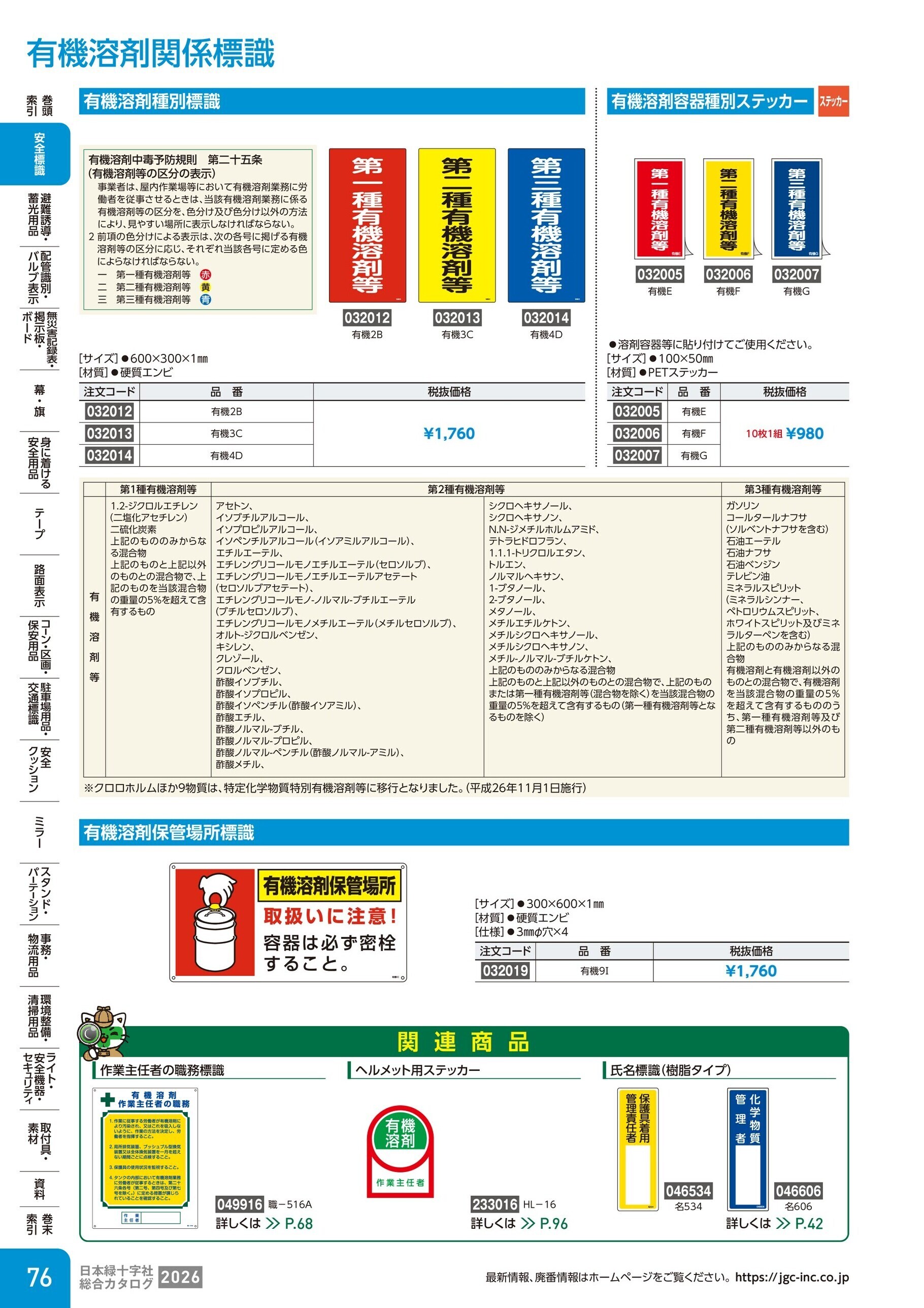 カタログ P.76-安全標識／有機溶剤関係標識