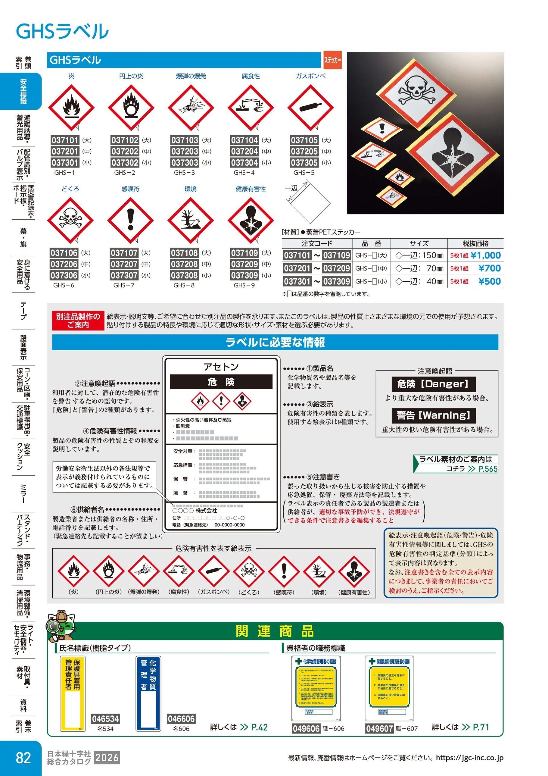 カタログ P.82-安全標識／GHSラベル
