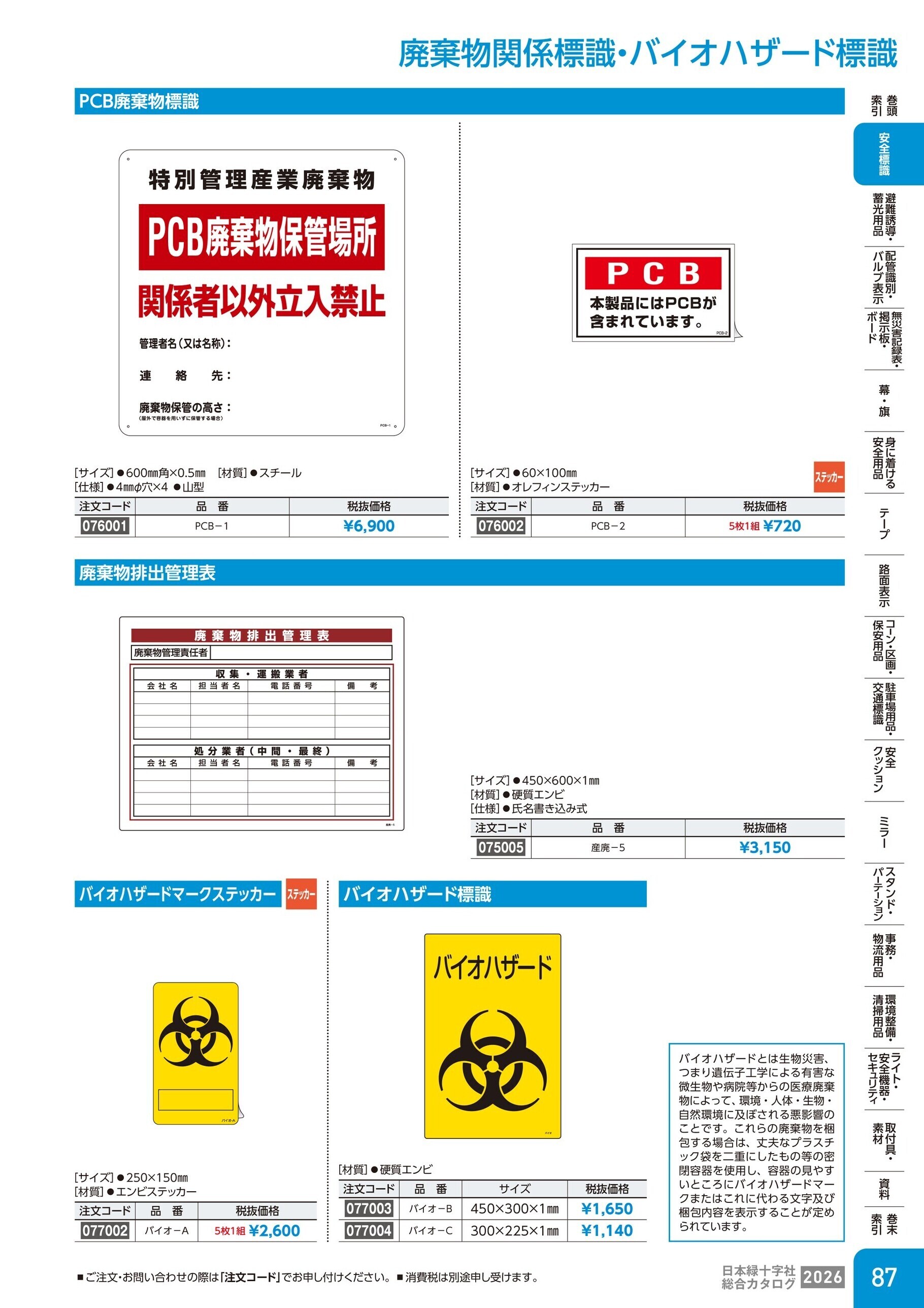 カタログ P.87-安全標識／廃棄物関係標識