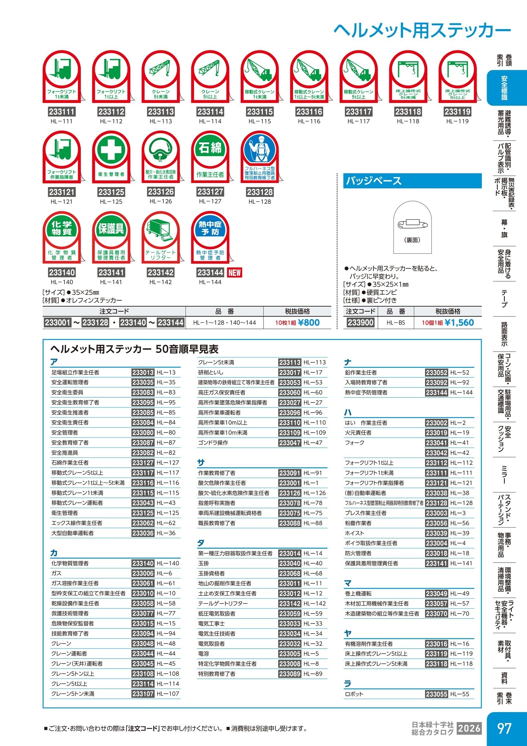 カタログ P.97-安全標識／ヘルメット用ステッカー