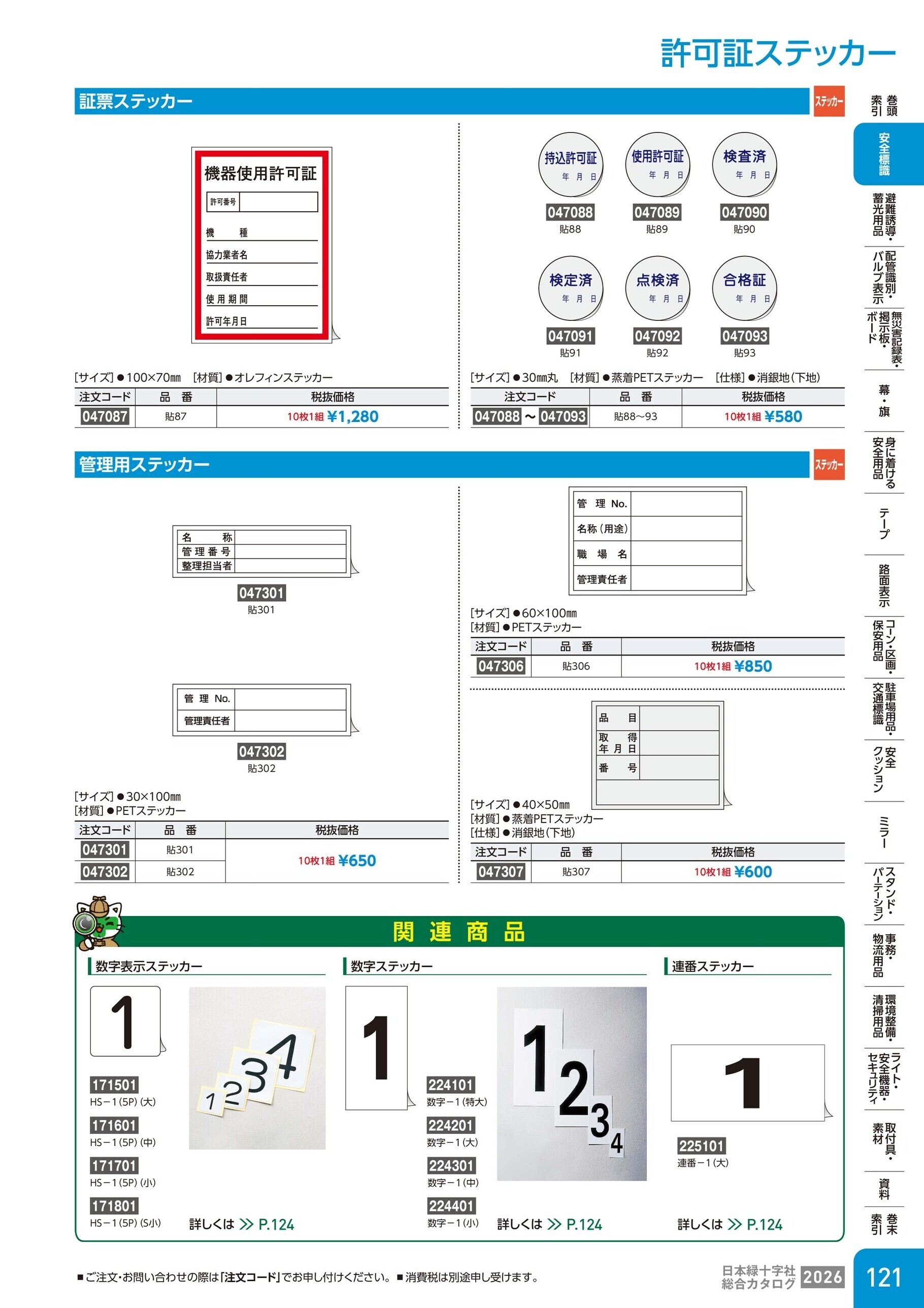 カタログ P.121-安全標識／許可証ステッカー