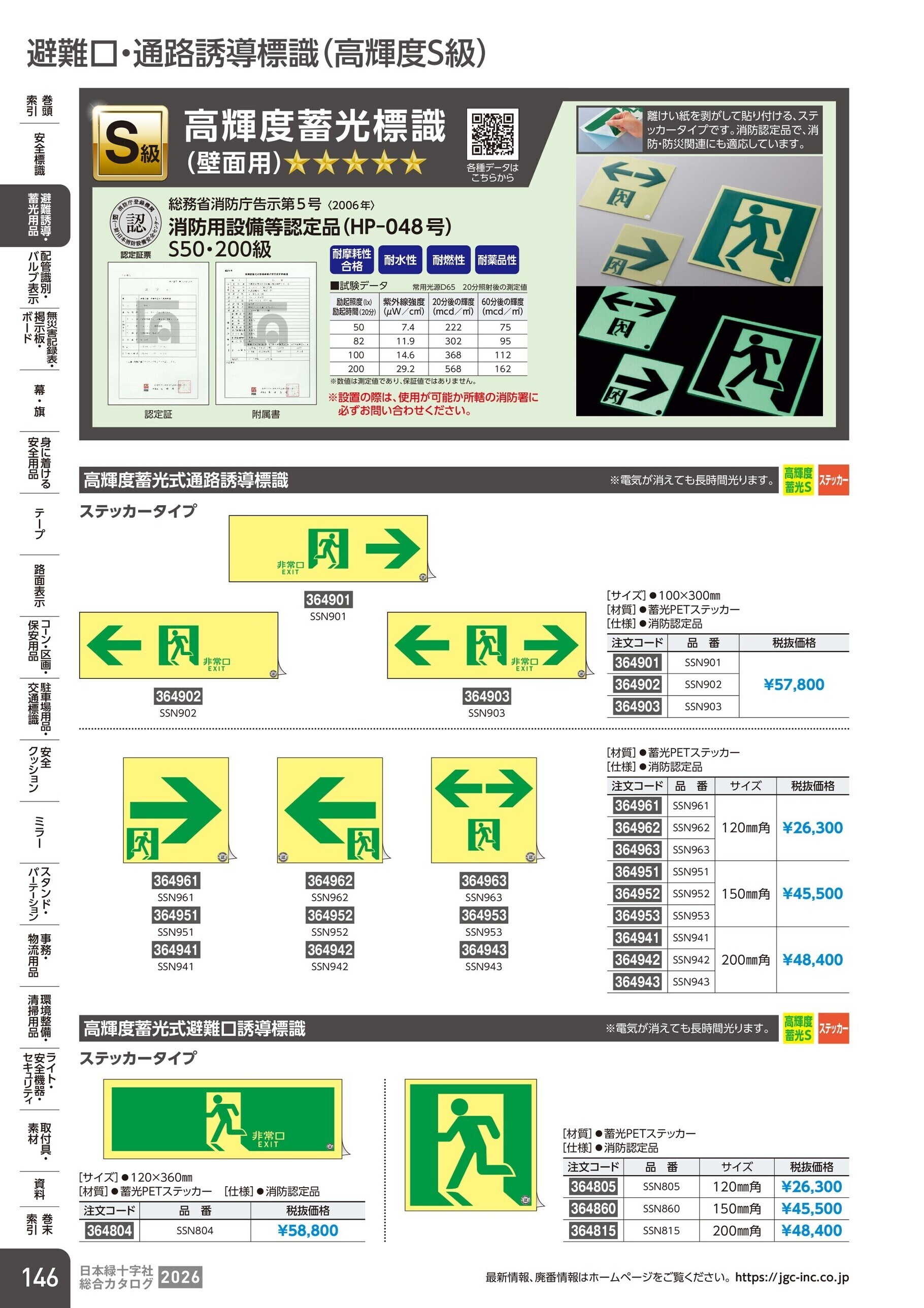 カタログ P.146-避難誘導・蓄光用品／避難口・通路誘導標識(高輝度S級)
