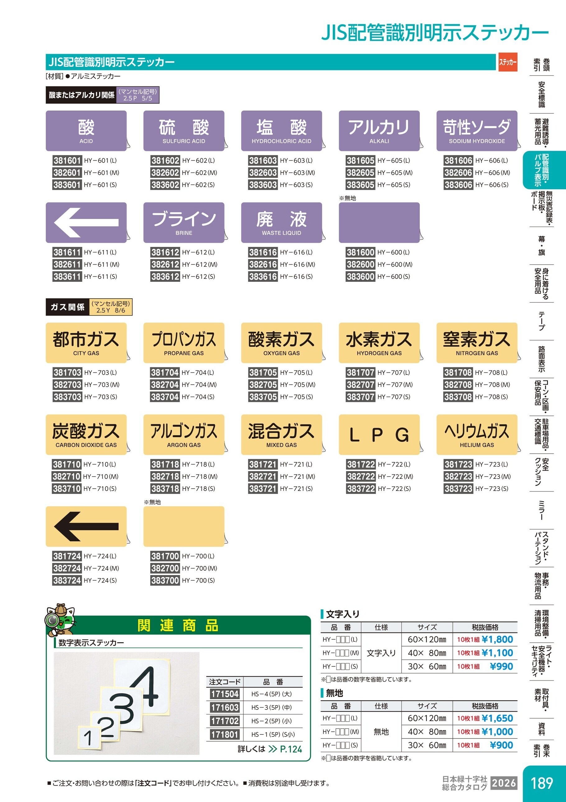 カタログ P.189-配管識別・バルブ表示／JIS配管識別明示ステッカー