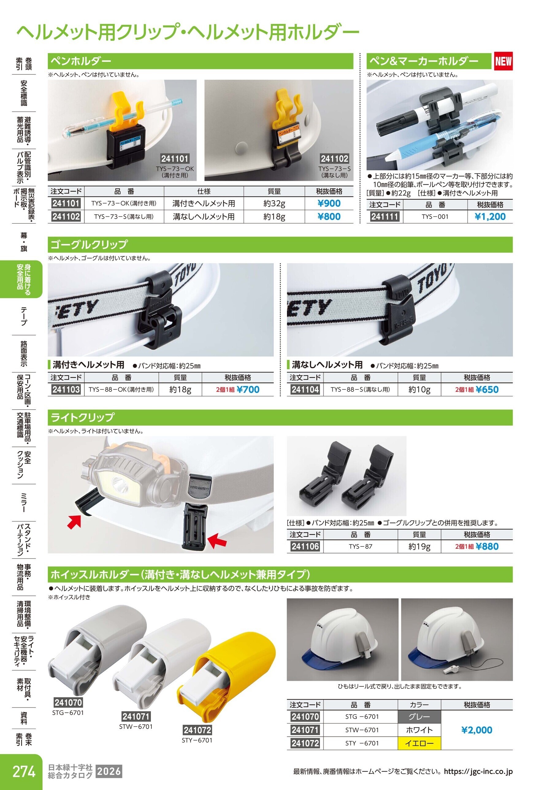 カタログ P.274-身に着ける安全用品／ヘルメット用クリップ