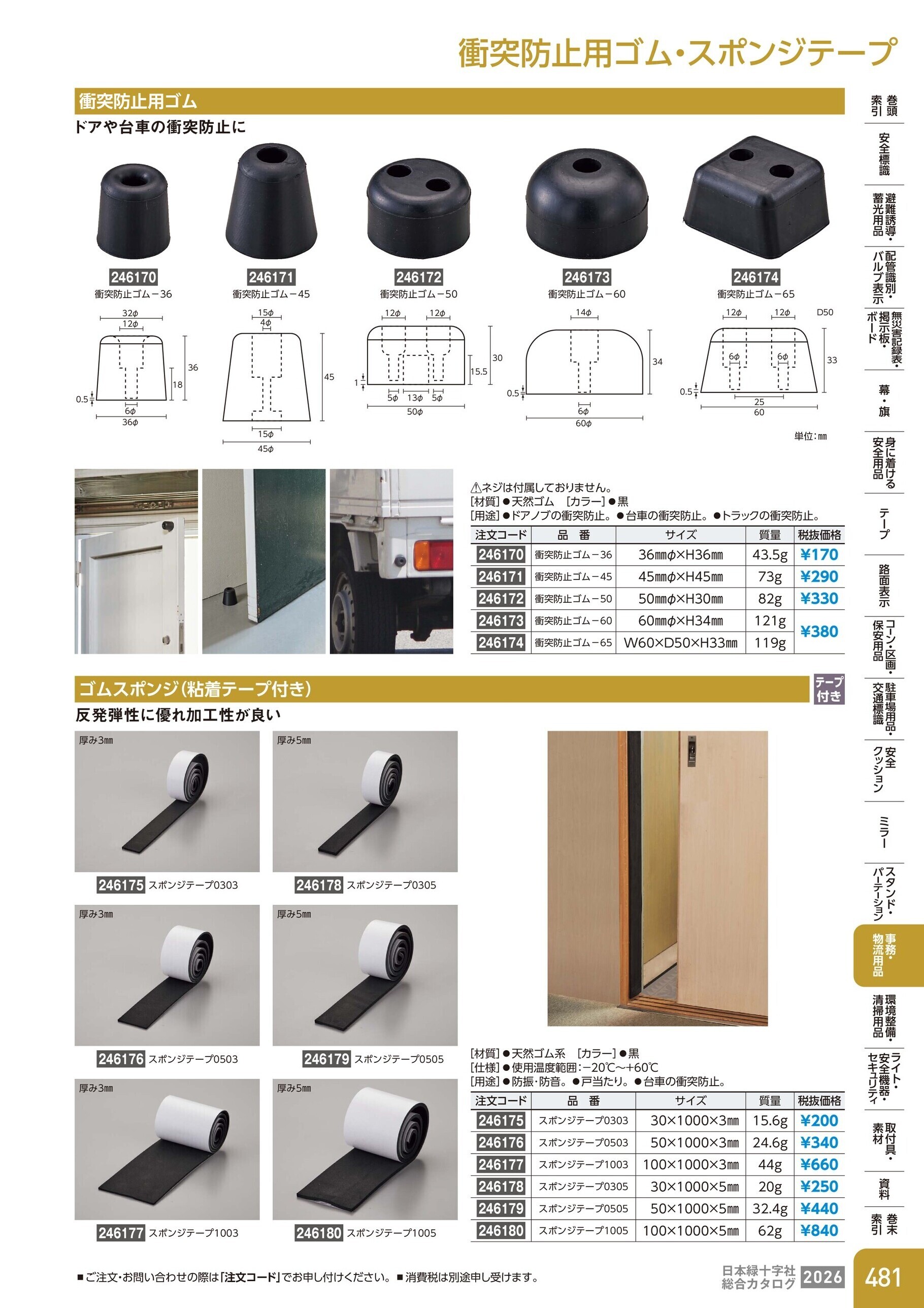 カタログ P.481-事務・物流用品／衝突防止用ゴム・スポンジテープ