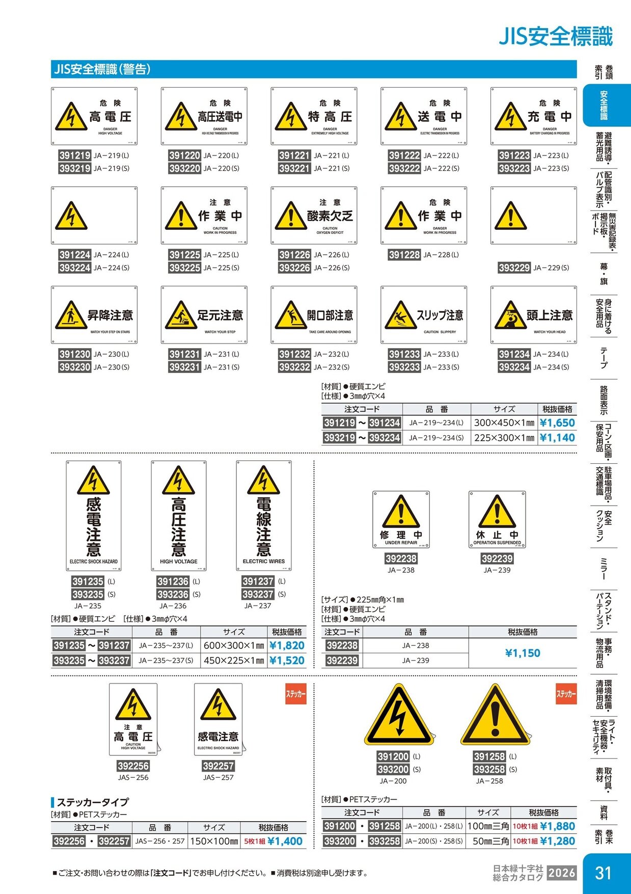 日本緑十字社 安全用品・安全標識総合カタログ 2026 P.31