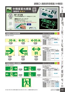 日本緑十字社 安全用品・安全標識総合カタログ 2026 P.151 - 避難誘導・蓄光用品／避難口・通路誘導標識(中輝度)