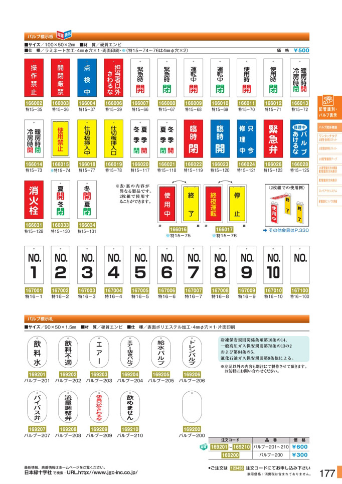 カタログ P.177-バルブ関係標識板／バルブ関係標識板 4 (1)