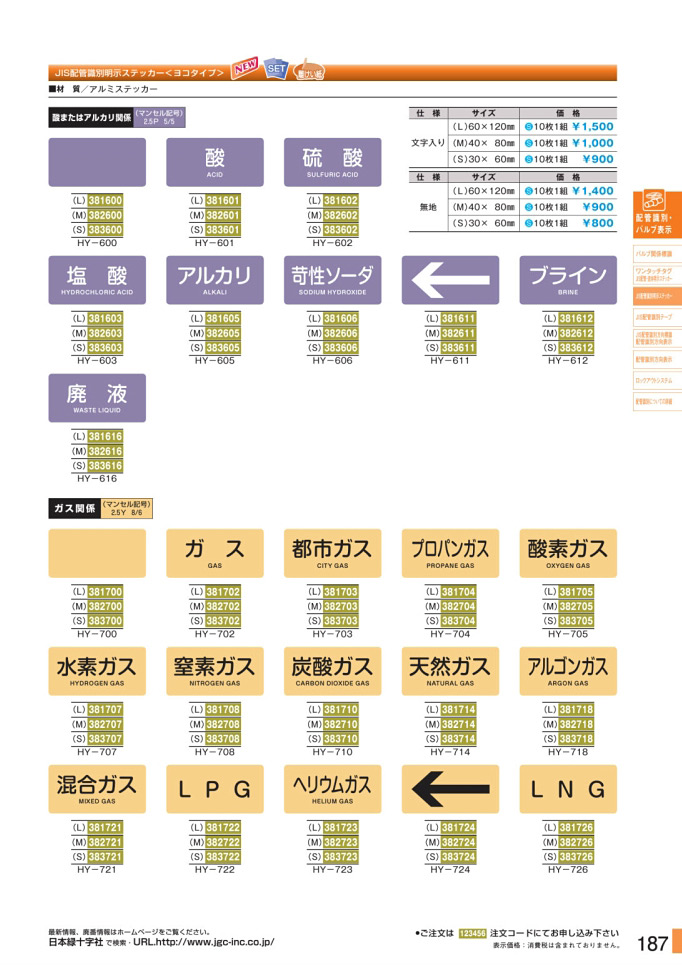 カタログ P.187-JIS配管識別明示ステッカー／JIS配管識別明示ステッカー 2 (1)