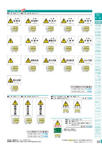 安全用品・安全標識総合カタログ 2019B P.33 - JIS安全標識板／JIS安全標識板 2 危険への警告を示すための標識 (1)