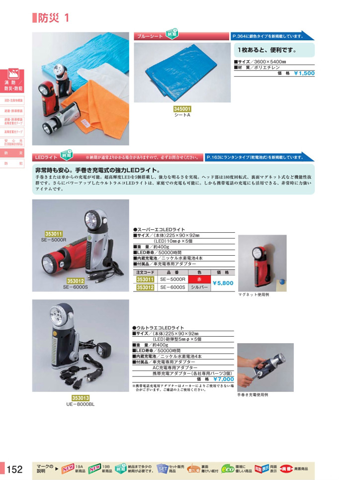安全用品・安全標識総合カタログ 2019B P.152 - 防災関連事前対策用品／防災関連事前対策用品