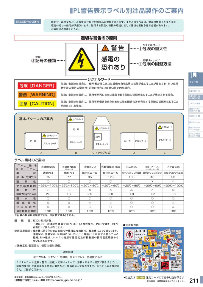 安全用品・安全標識総合カタログ 2019B P.211 - PL警告表示ラベル／PL警告表示ラベル 3