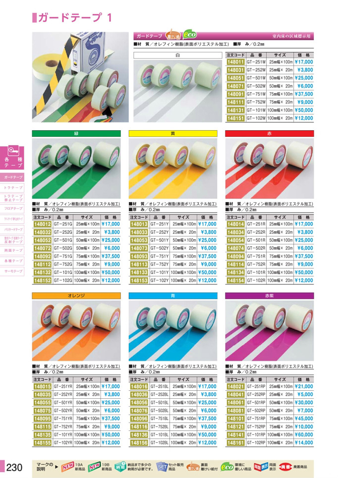 安全用品・安全標識総合カタログ 2019B P.230 - 各種テープ／各種テープ (2)