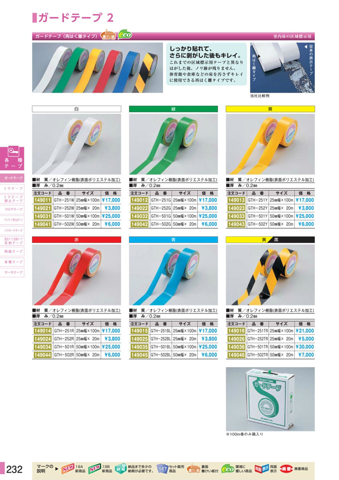 安全用品・安全標識総合カタログ 2019B P.232 - ガードテープ／ガードテープ 1 (2)