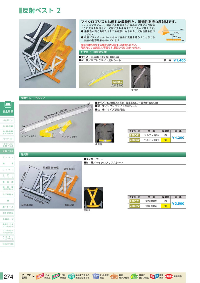 安全用品・安全標識総合カタログ 2019B P.274 - 反射ベスト／反射ベスト 1