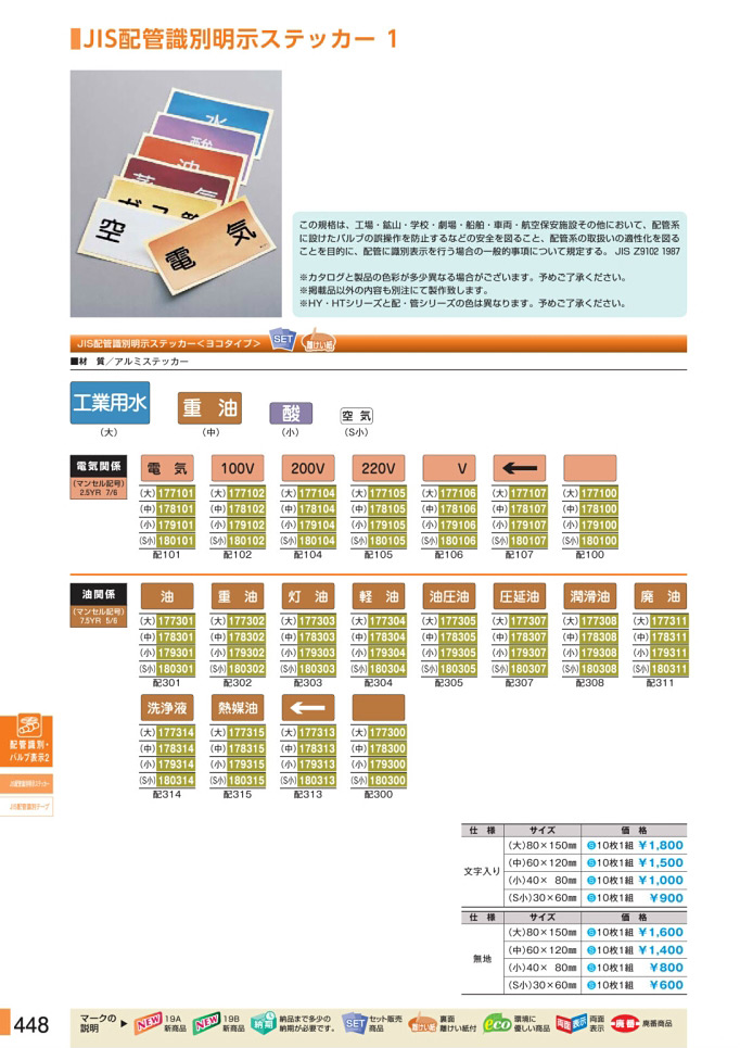 安全用品・安全標識総合カタログ 2019B P.448 - 配管識別・バルブ表示 part2／配管識別・バルブ表示 part2 (2)