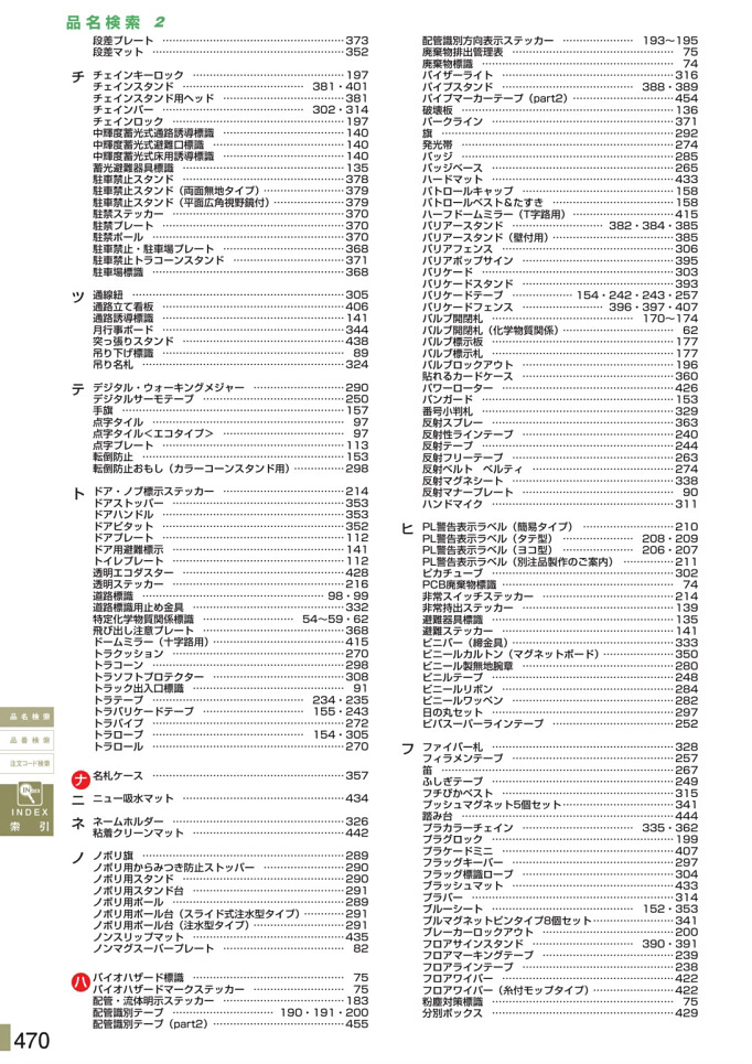 安全用品・安全標識総合カタログ 2019B P.470 - 品名検索／品名検索 1 (2)